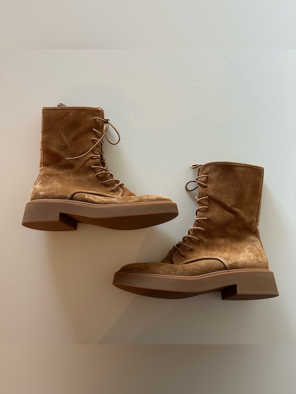 Vince Kady Lace-up Zip Suede Water Resistant Combat Boots Brown Tan 8
Overall